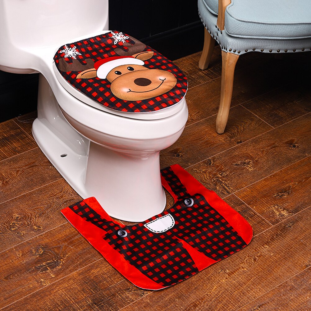 2 Stks/set Kerst Toilet Seat Cover Mat Badkamer Voet Pad Seat Deksel Cover Xmas Decoratie Voor Thuis Jaar product