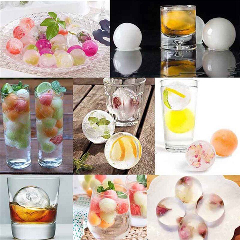 1 Pcs Black Round Silicon Ice Cube Ball Maker Tray 8 Large Sphere Molds Bar w/ Funnel