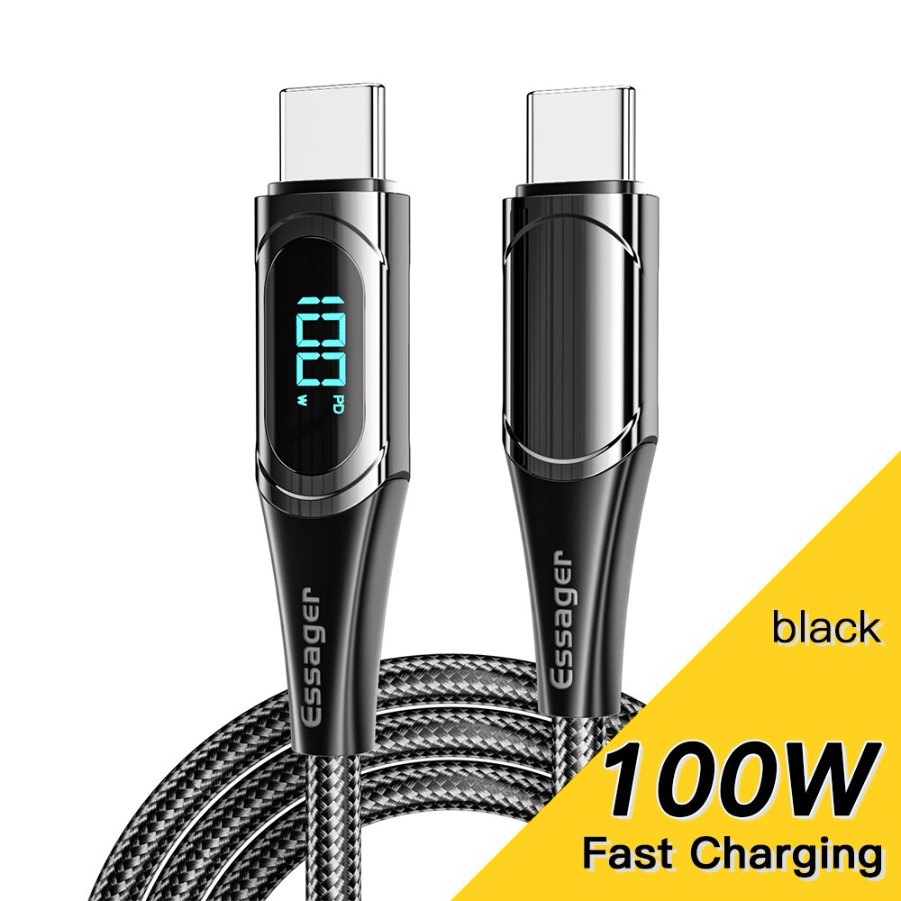 Essager 100W Usb C Naar Usb Type C Kabel Pd Quick Charge 4.0 6A Type-C Kabel Voor xiaomi Mi11 Poco X3 Huawei Samsung Macbook Ipad: PD100W  Black / 2m