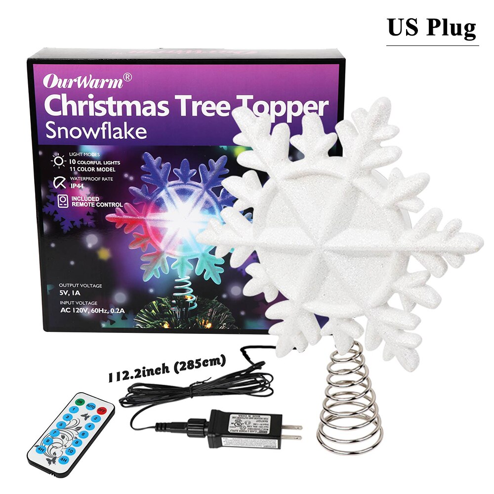 OurWarm Christmas Tree Topper Lighted with White Snowflake Projector Rotating 3D Glitter Lighted Christmas Decorations for Tree: US Plug