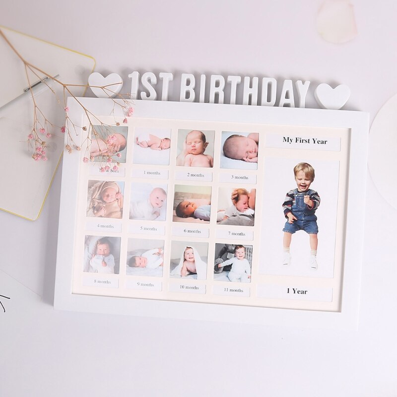 First Year Photo Moment Baby Keepsake Frame DIY 0-12 Month Picture Display Plastic Collage Frame Memory