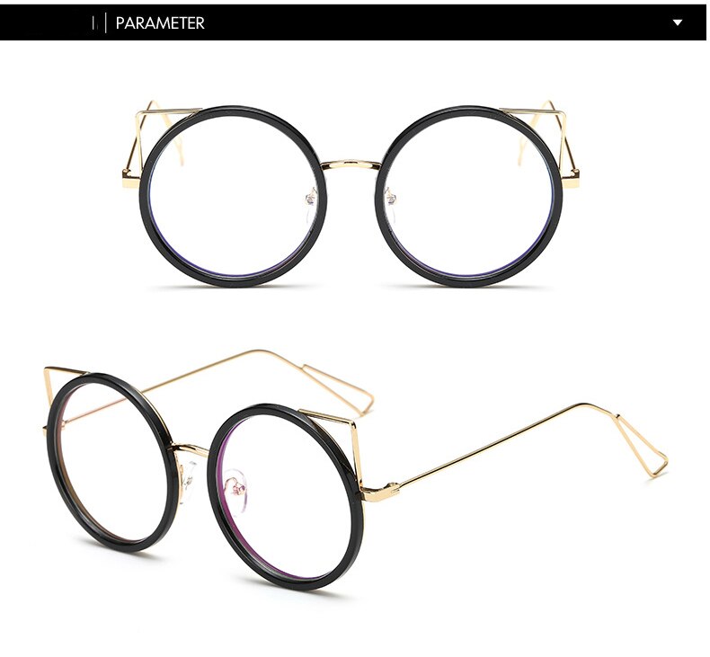 Cute Cat Ears Prescription Metal Round Shape Women Eyeglass Frames Glasses Trendy Clear Women's Myopia Eyeglasses with Frame: 1