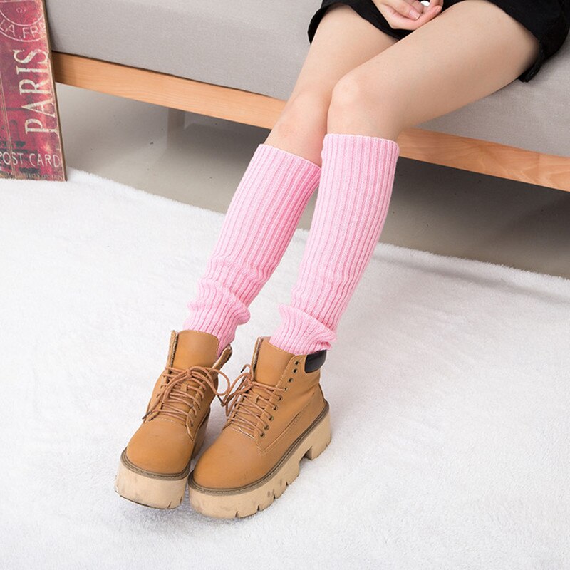 Calentadores deportivos de seguridad para mujer, calentadores largos de punto, calentador de piernas, calcetines de tubo de felpa suave, novedad, Invierno: pink