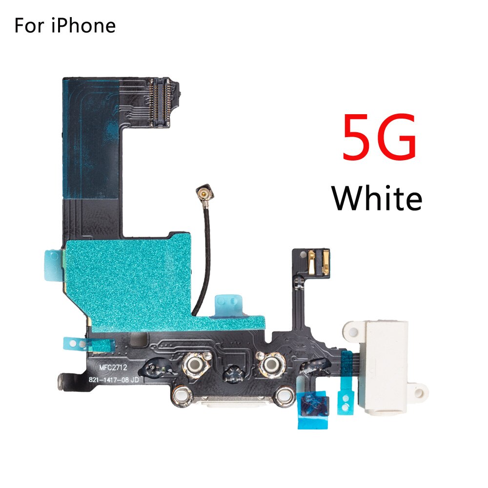 Iphonelle 6g 6 6s plus 5g 5c 5s se latausportti telakointiliitin kuulokkeiden ääniliitäntä+ mikrofonin joustokaapelin vaihto: 5g valkoiselle