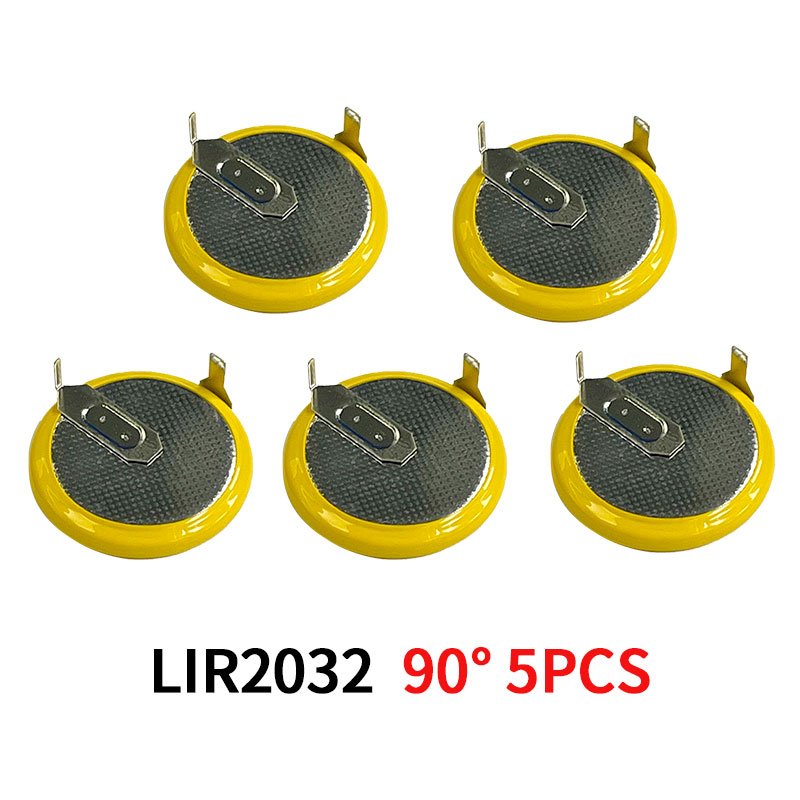 2 pces/5 pces lir2032 cr2032 bateria recarregável 3.6v 2032 baterias de íon de lítio solda 90/180 ° para luzes LED de chave remota inteligente: Dourado