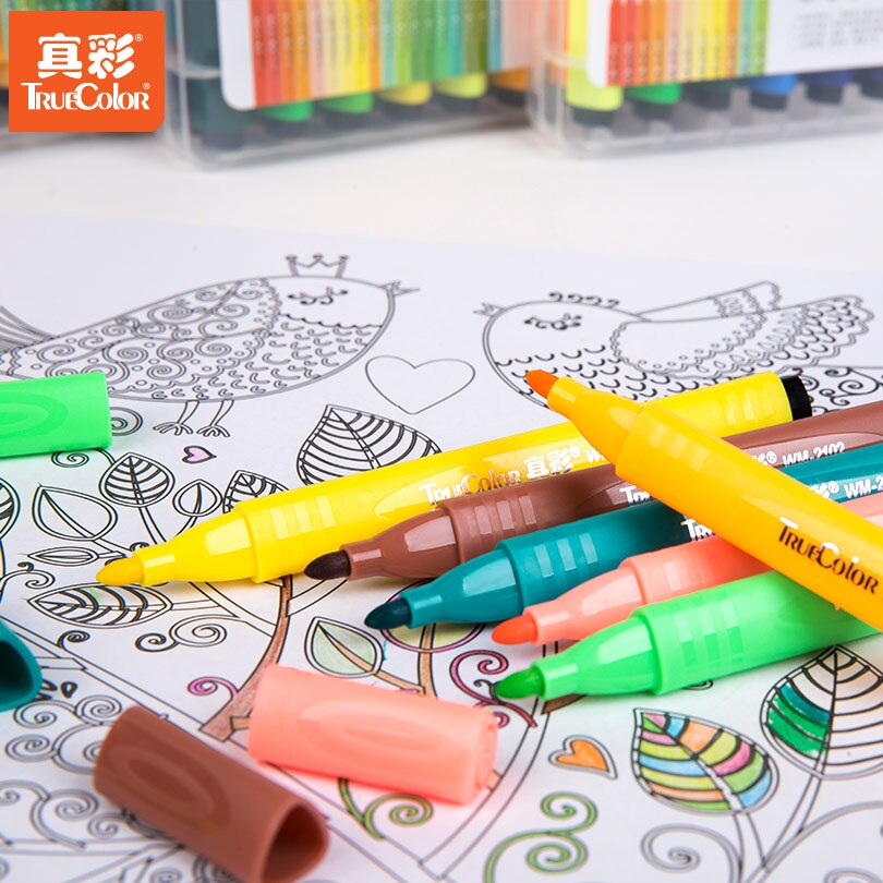 Barra triangular Truecolor, bolígrafo de acuarela de gran capacidad, Pluma de pintura para niños, 48 colores de pintura lavable bru