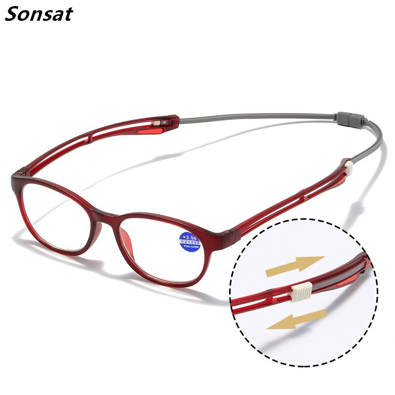 Unisex Magneet Leesbril Mannen En Vrouwen Verstelbare Opknoping Nek Magnetische Zachte Vintage Vouwen Anti Blauw Licht Brillen