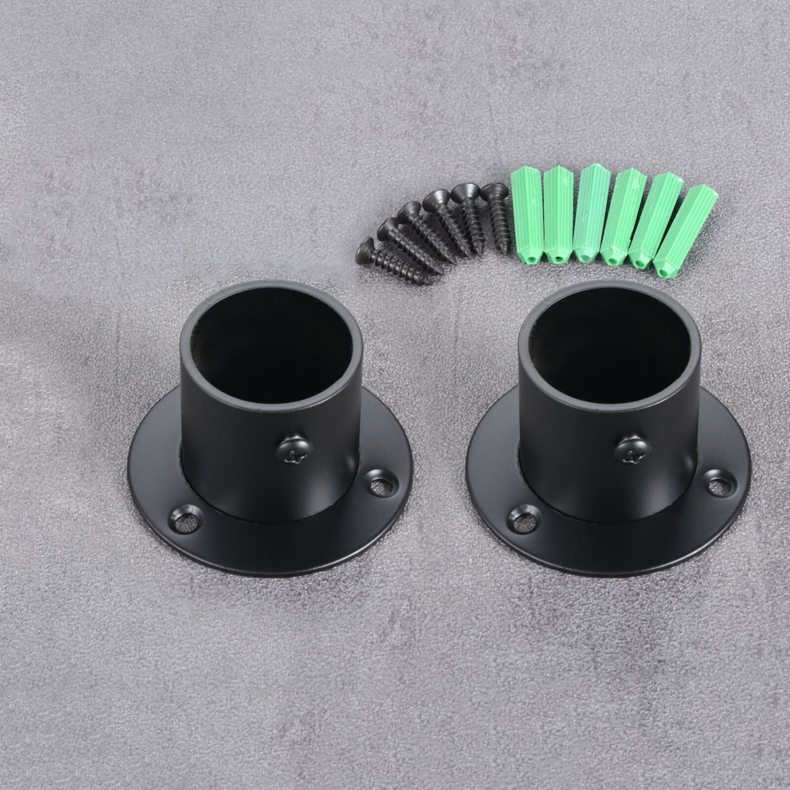 DRELD 2Pcs Black Wardrobe Hanging Rail Rod Pole Socket End Support Bracket Stainless Steel Flange Holder for 19/22/25/32mm Da