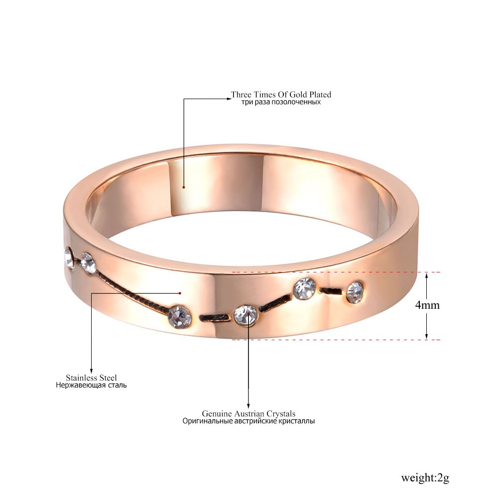 Lokaer joias em aço inoxidável, strass, anel de noivado, rosa, dourado, cristal, anéis de casamento para mulheres, frete direto, r19006