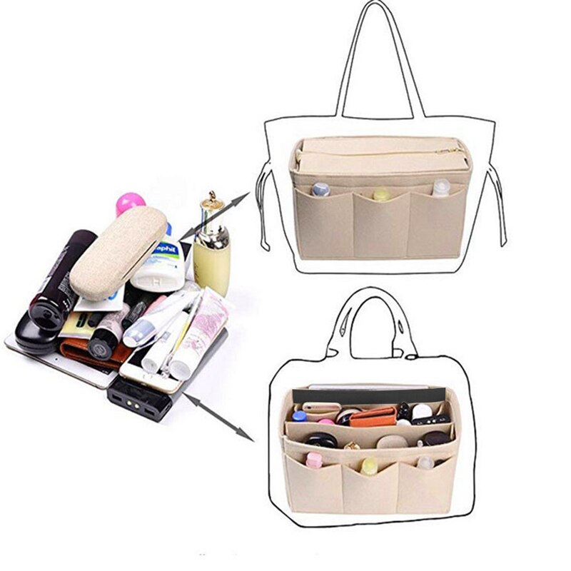Toilettas voor meisjes, make-uptas van vilt, organizer voor dames, vilten inlegtas voor handtas, multifunctionele reistas voor cosmetica