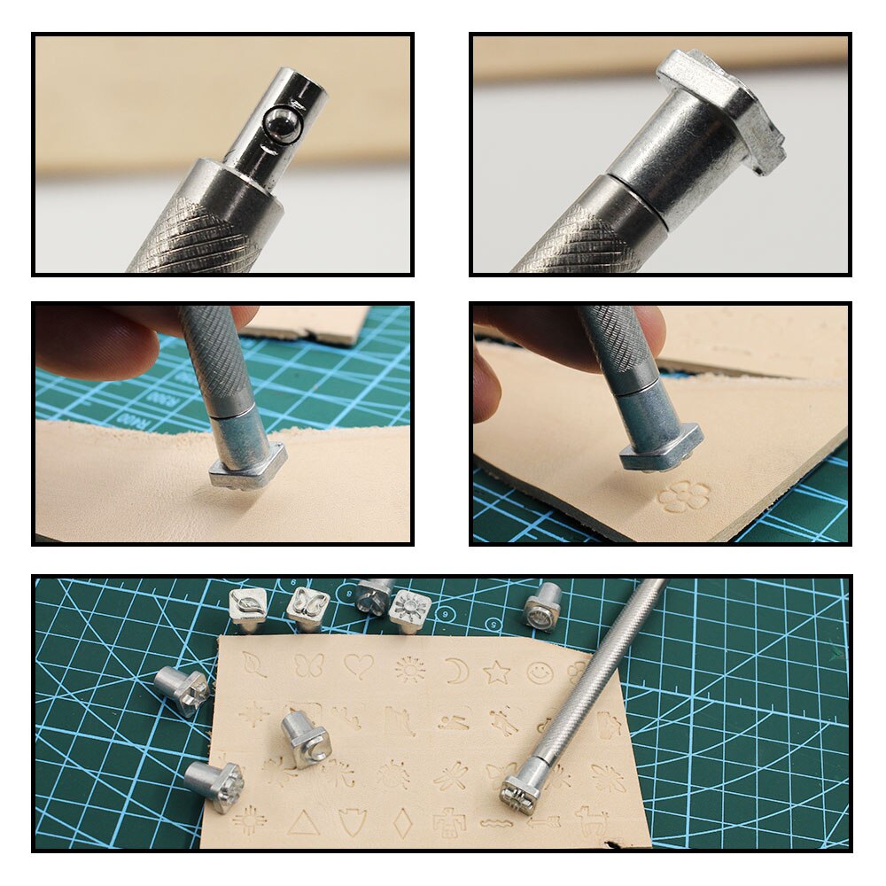 32 metall stämpel stans verktyg läder carving stämpel verktyg gör det själv läder hantverk utskrift stans stämpel tätning verktyg