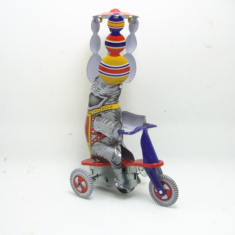 [Funny] Adult Collection Retro Wind up toy Metal Tin circus acrobatics elephant on tricycle Mechanical Clockwork toy figure