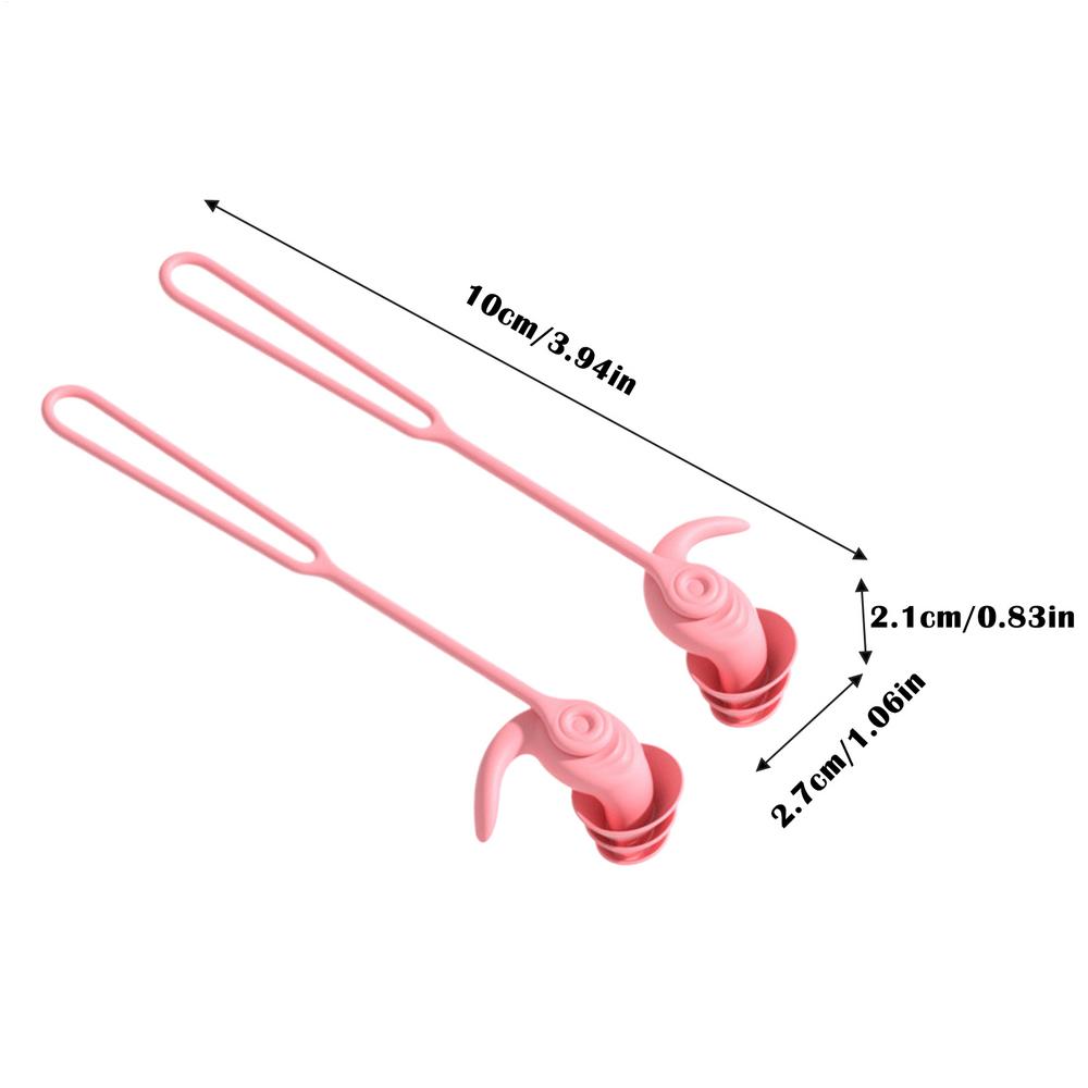 Tapones para los oídos de silicona para nadar, tapones para los oídos para nadar con reducción de ruido, tapones para los oídos de agua reutilizables con cordón, tapones para los oídos para dormir, nadar: Rosa