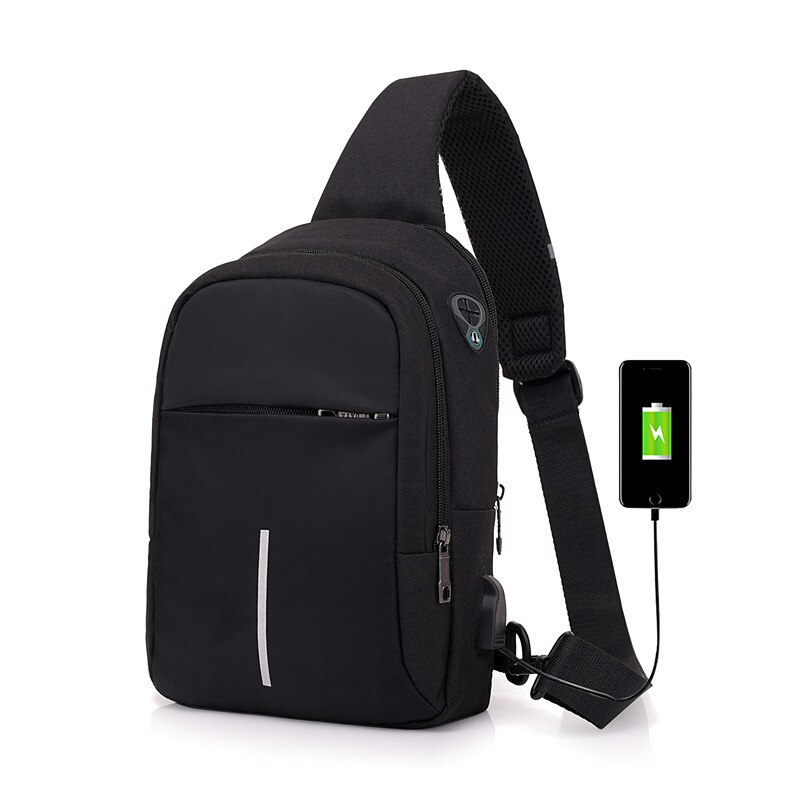 Women's USB Charging Chest Bag Shoulder Bag Waterproof Multi-Pocket Travel Bag Women's Messenger Bag: Black