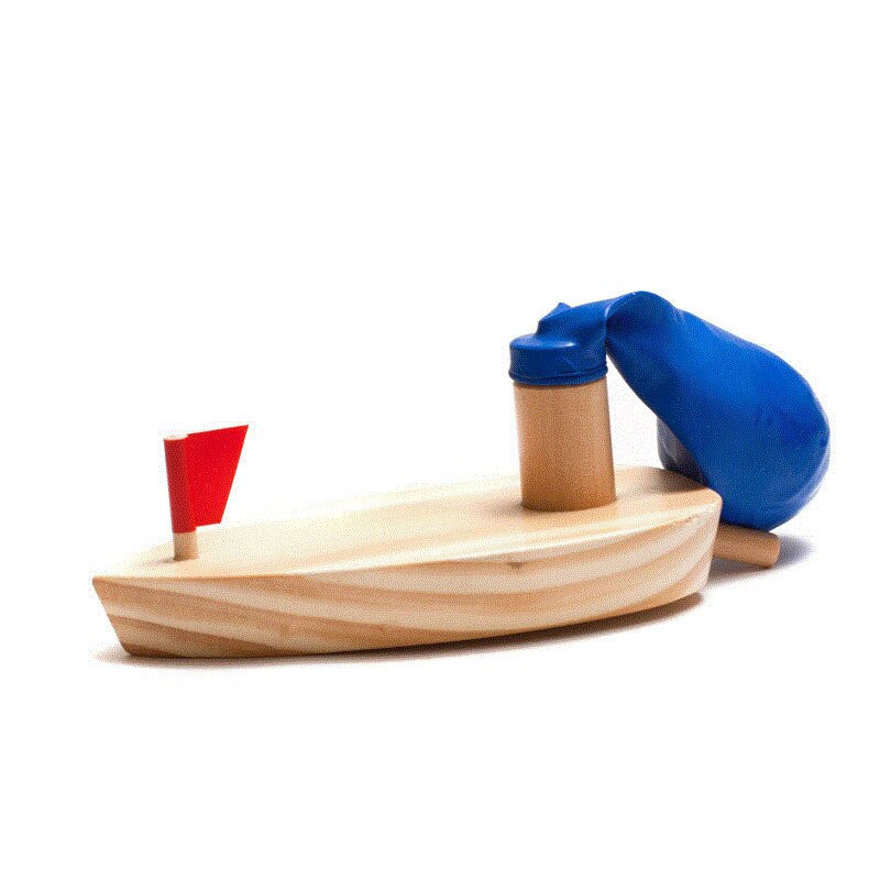 ZH 1PC Wooden Balloon Boat Infant Classic Swim Toy Simulation Children's Educational Toy Boat