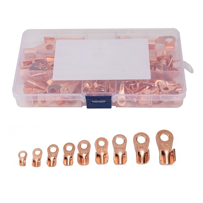Battery Cable Copper Open Barrel Ring Lug Terminals Connectors Assortment Kit Wire Crimp Connector OT: 140