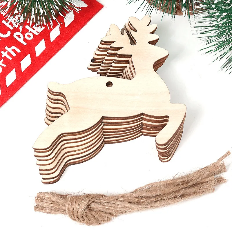 100-10PCS Christmas Wooden Ornaments Unfinished DIY Christmas Crafts for Xmas Tree Pendant Ornaments Navidad Year Decor: M / DARK GRAY