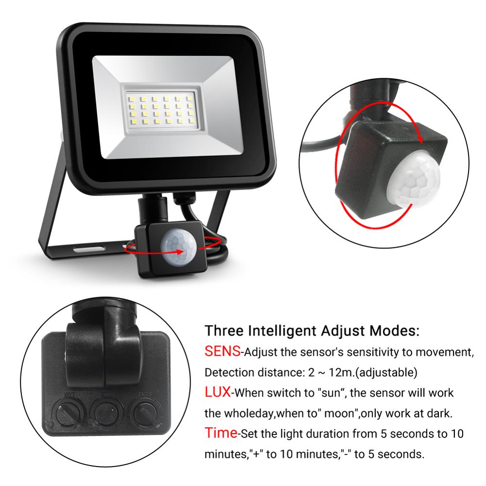 Eslas Led Floodlight 10W 20W Outdoor Spotlight With Motion Sensor AC 220V Waterproof IP65 LED PIR Reflector Projector for Garden