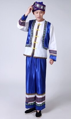 Hmong men clothes national Chinese folk dance thnic modern hmong clothes dance costumes classical hmong clothes FF1974: white blue / XL