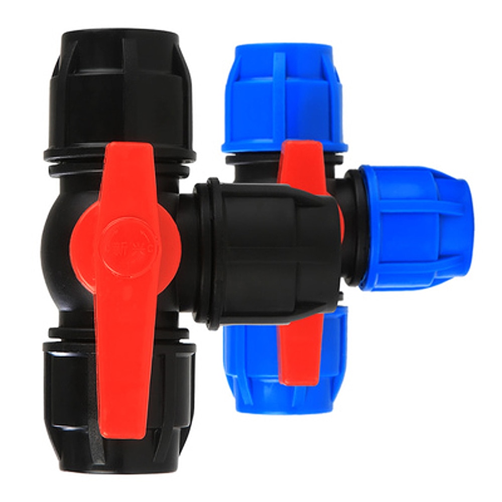1/2" 3/4" 1" 2" 3/three Way Plastic Ball Valve T-type PE Fast Connection Pipe Quick Union 20/25/32/40/50/63mm