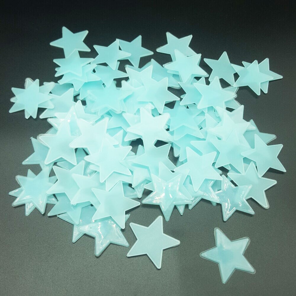 QIBU 100 stuks Lichtgevende 3D Ster Fluorescent Glow in The Dark Kerst Decoratie voor Kid woonkamer Accessoires DIY Muur stickers: sky blue