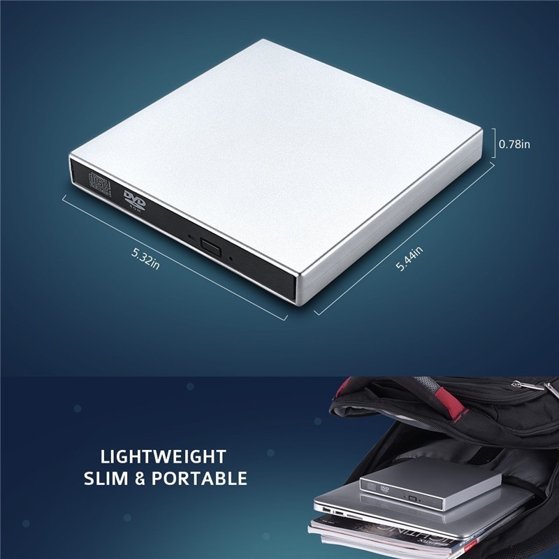 Lettore masterizzatore cd-rw dvd esterno usb con doppio cavo usb per computer portatili windows e mac essential drive