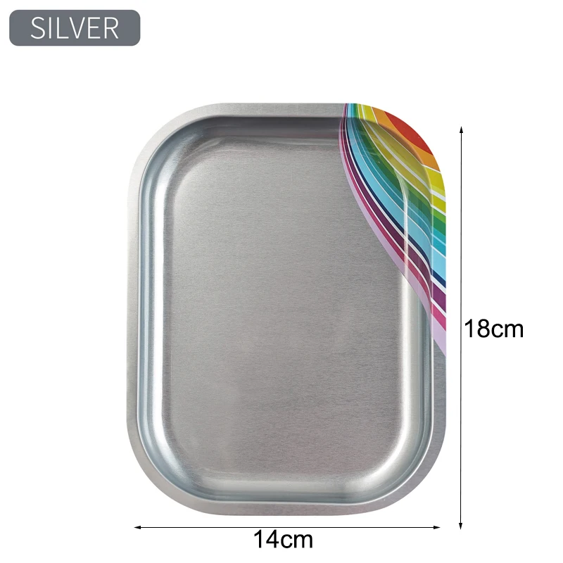 Cosmetic Storage Tray Manicure Nail Art Plate Stainless Steel Tweezers Clippers Pen Container Square False Nails Dish Tools: black