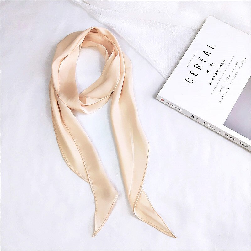 Foulard en soie imitation ruban pour femme, joli foulard solide pour fille, bandeau pour cheveux, poignée de sac, petits foulards: Beige