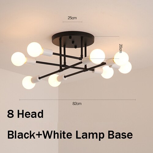Loftslamper vintage multipel  e27 lampe fod sort/hvid/guld til stue / spisestue / soveværelse led loftslampe: 8 hoveder sort hvid