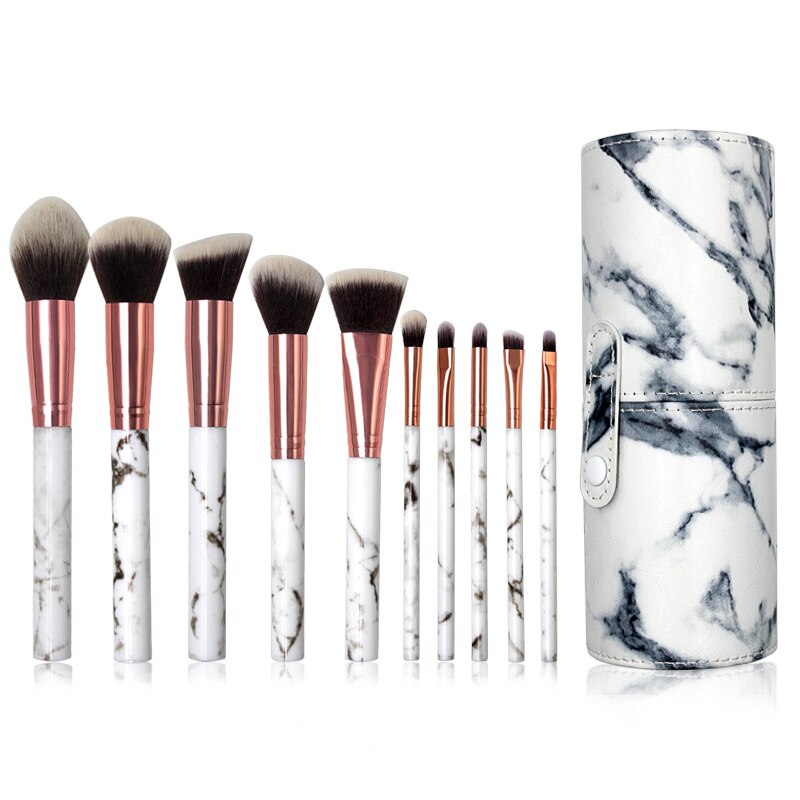10 stk marmorering makeup børster værktøjssæt kosmetisk pudder øjenskygge foundation blush blending skønhed make up børste