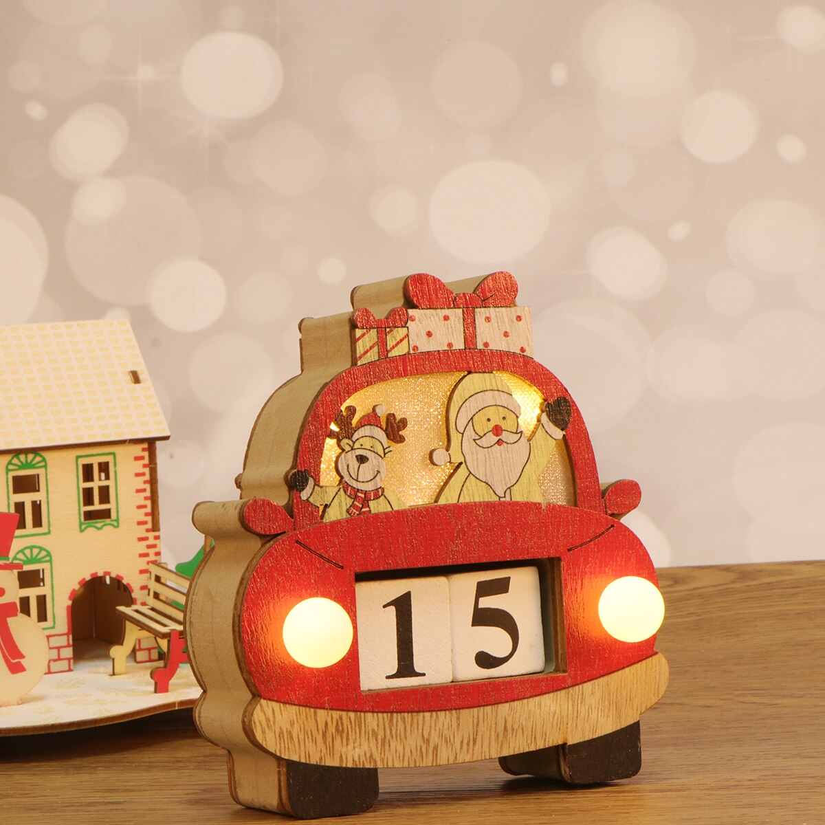 leuchtend Weihnachten Holz Kalender Dekor Schreibtisch Wiederverwendbare Kalender Kreative Auto bilden Santa Claus Fotografie Requisiten Ornament