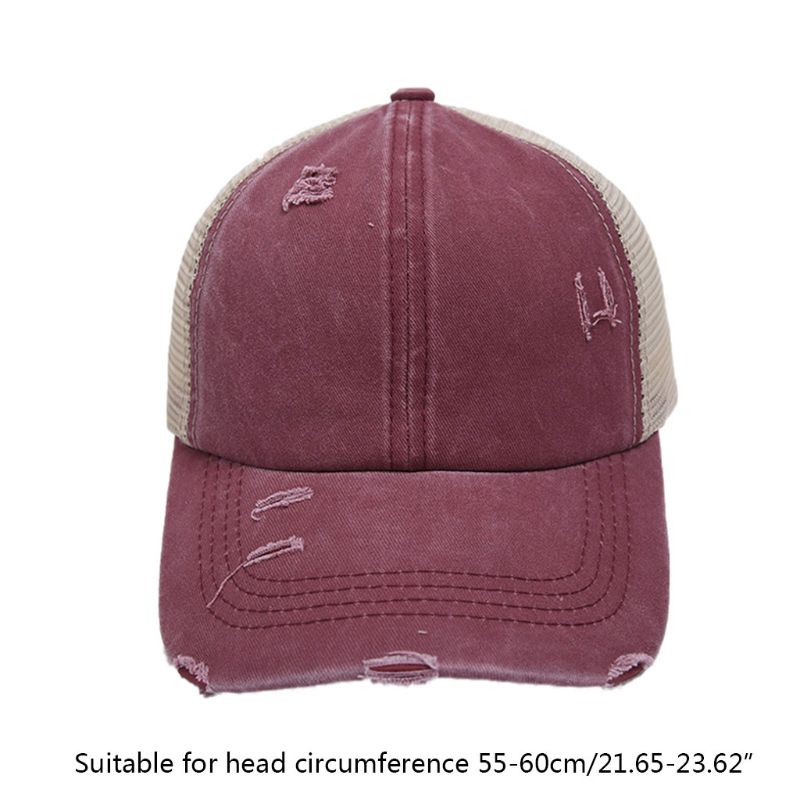 Women Distressed Washed Mesh Baseball Cap Leopard Camo Ponytail Band Trucker Hat