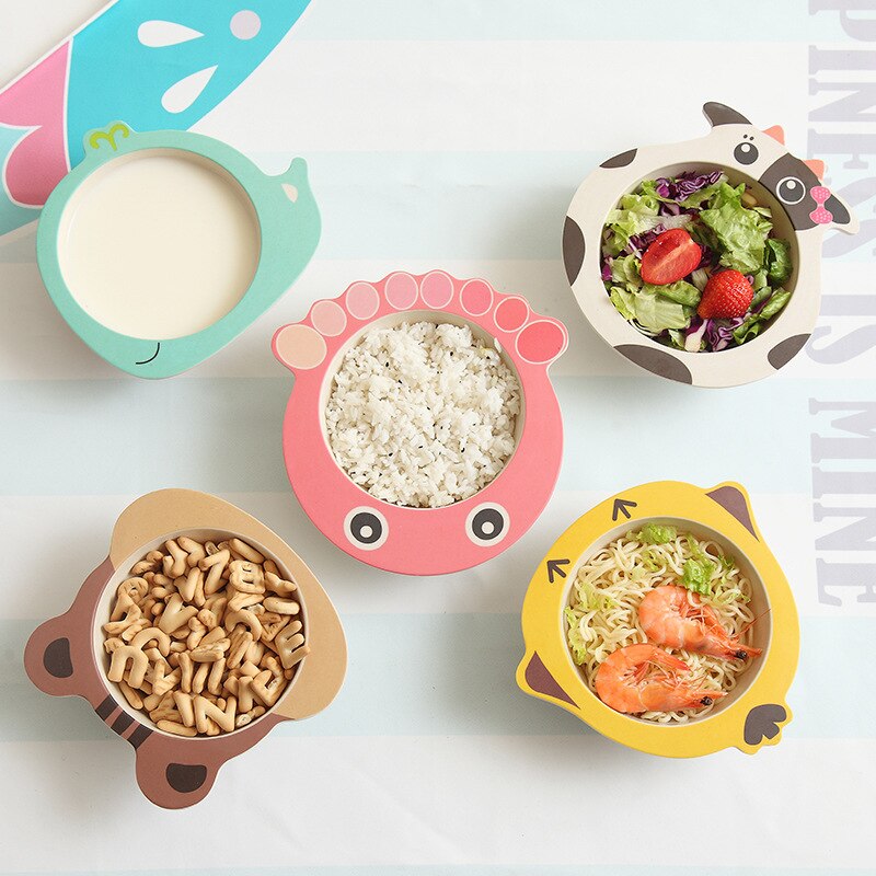 Stevige babyvoedingskom eco bamboe servies antislip servies voor het voeden van baby's borden cartoon kinderen bamboe bord