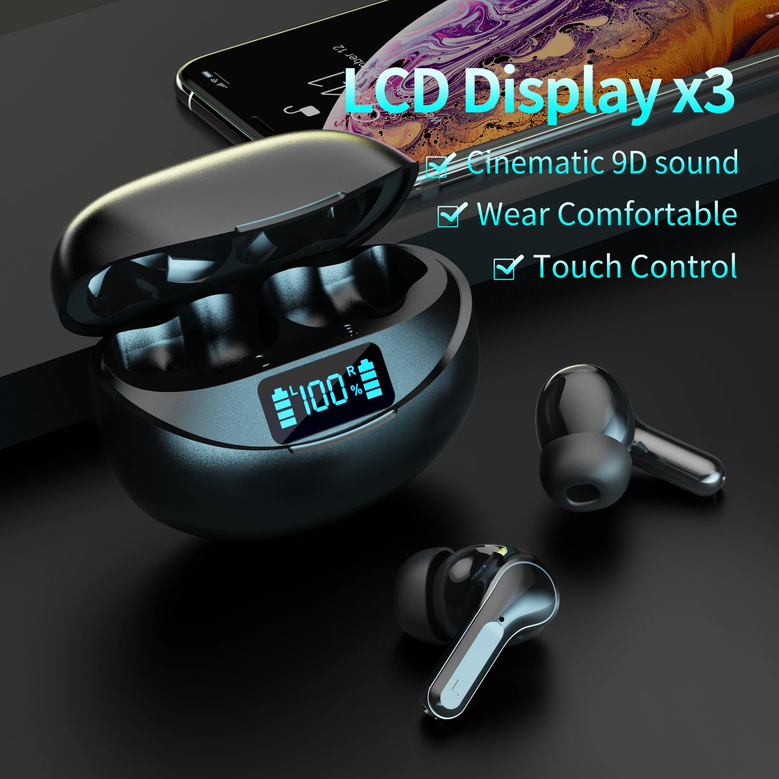 I17 TWS Bluetooth 5.3 Headphones - Wireless Earbuds W/Digital Display Extra Eartips Sport Fit HD Sound 30H Playtime Airpods