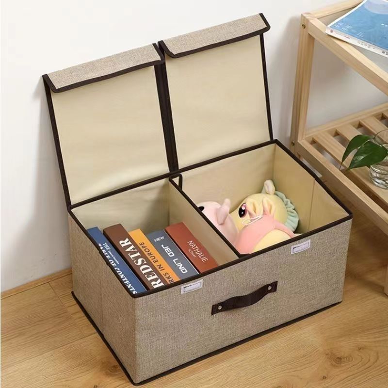 Cotton Fabric Foldable Storage Box Large Double Lid With Cover Organizer Underwear Miscellaneous Items Bedroom Arrangement Case
