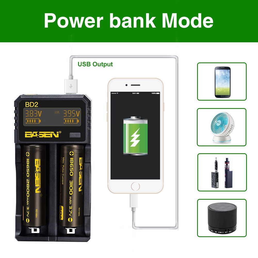 BASEN 18650 Battery Charger LCD Screen Display for 18650 21700 26650 Universal Fast Charger with EU US plug Battery capacity