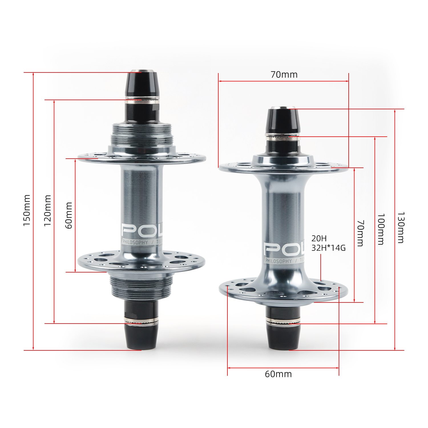 POLSO FH003 Fixed Gear Bike Hub Aluminum Alloy Fixie Front and Rear Bicycle Hubs Single Speed Track Cycling