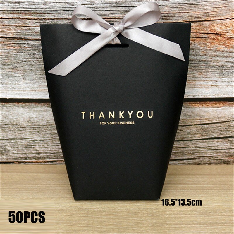 50 Stks/partij Zwart Wit Bronzing Franse "Merci" Papier Candy Bag Dank U Bonbondoos Pakket Bruiloft Verjaardag party Favor Tassen: big Thank You black