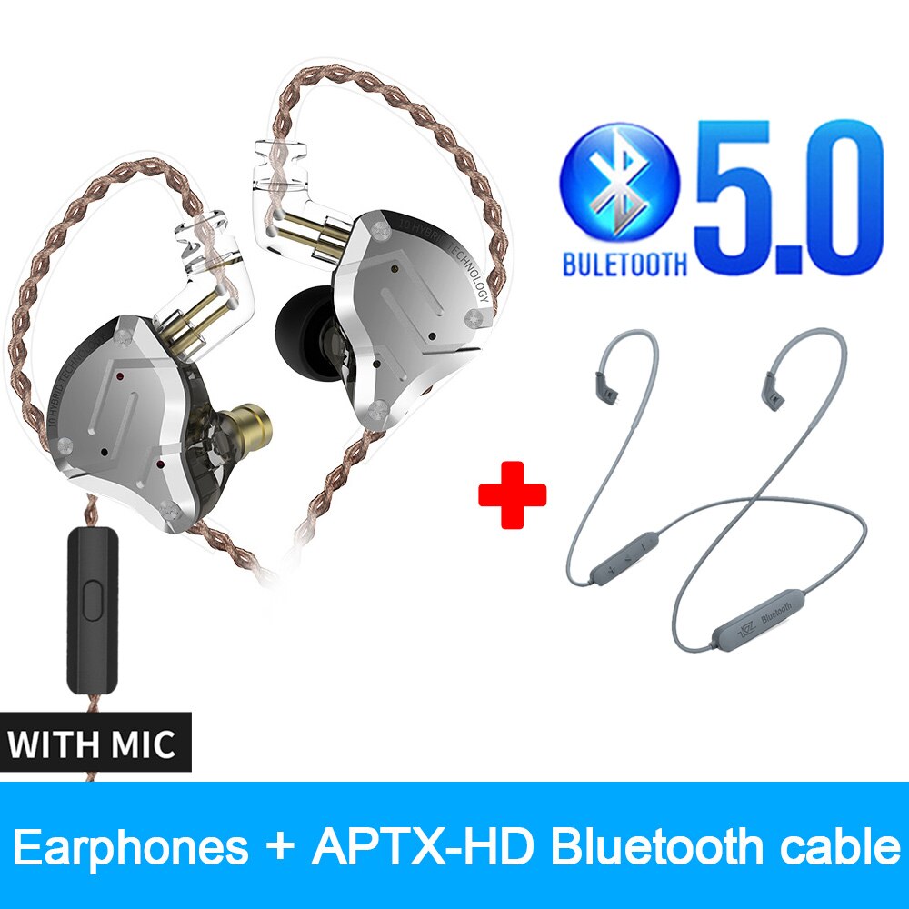 KZ ZS10 Profi HIFI Kopfhörer Metall 4BA 1DD hybrid 10 Treiber Bass Headset Lärm abbrechen in-Ohr Sport Spielen kopfhörer mit Mic