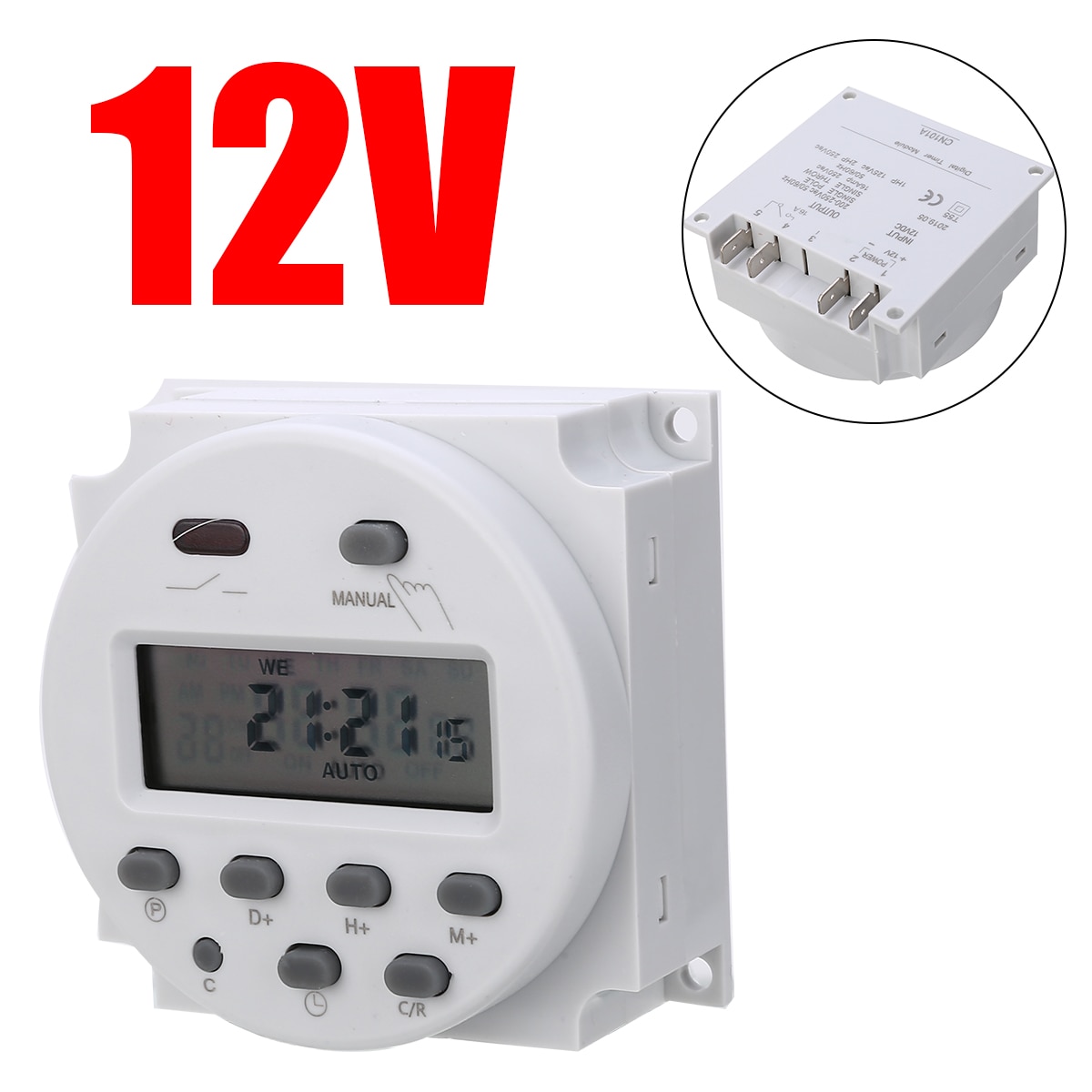 Timer tidsrelæafbryder ac /dc 12v 16a programmerbar digital elektrisk ugentlig 7- dages kontrol til husholdningsapparat