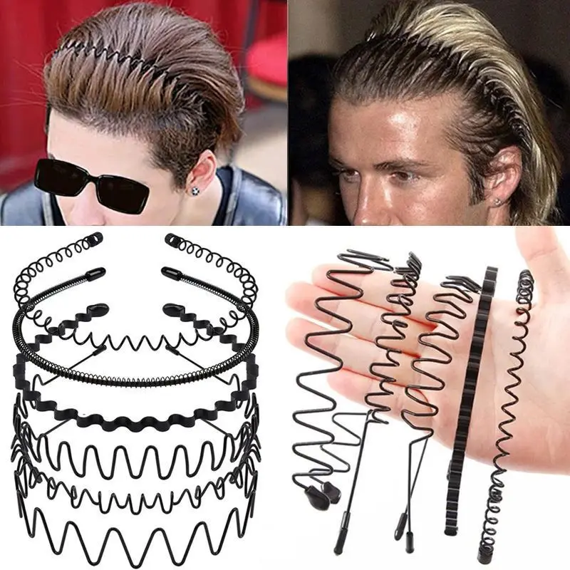 1/6pcs Metal Hair Band Men Women Unisex Black Wavy Hair Head Hoop Band Sports Headband Hairband Hair Accessories