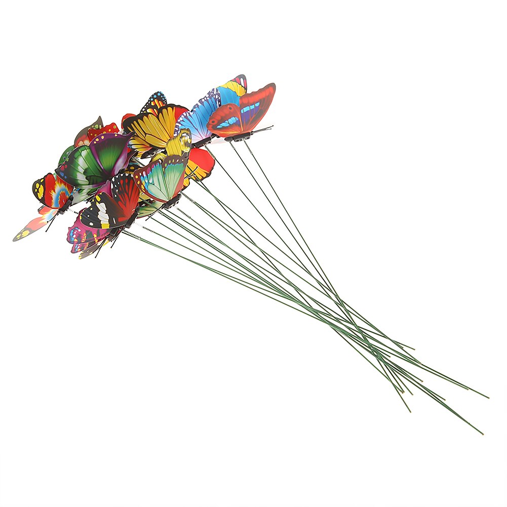 50Pcs Kleurrijke Kunstmatige Vlinder Met Staven Plastic Simulatie Nep Vlinders Ornamenten Decoratie Voor Tuin Bloempot