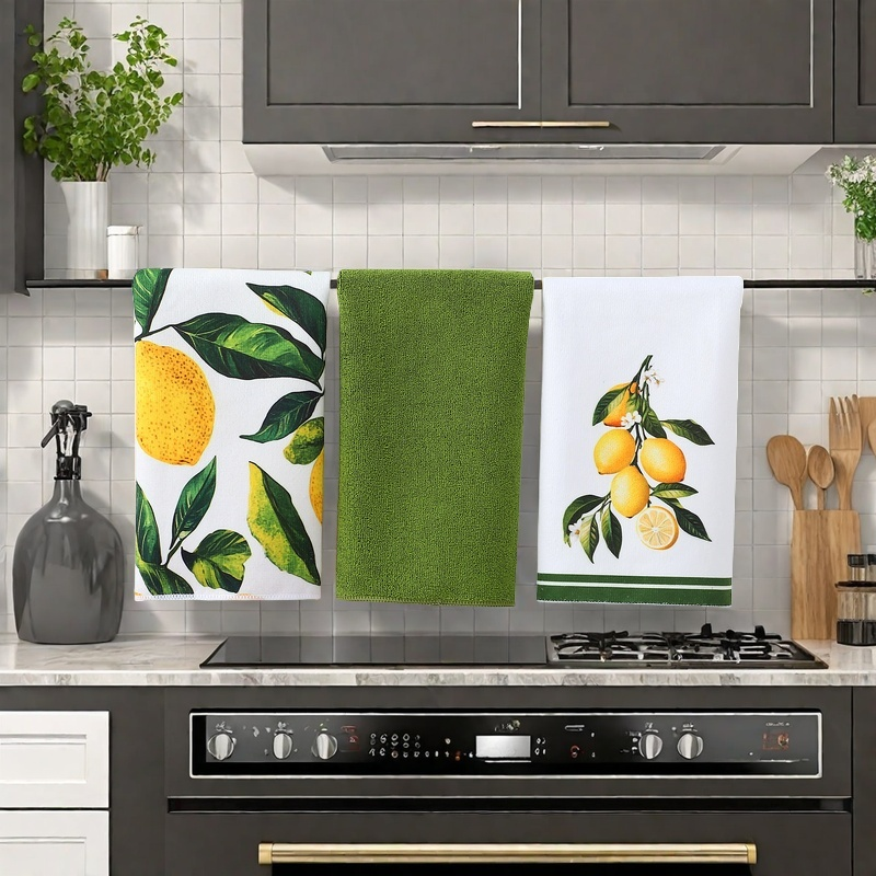 Sitruunakuvioinen keittiöpyyhe imukykyiset keittiöpyyhkeet nopeasti kuivuva keittiöliina kevääseen ja kesään keittiöön ruoanlaittoon siivoukseen sisustus