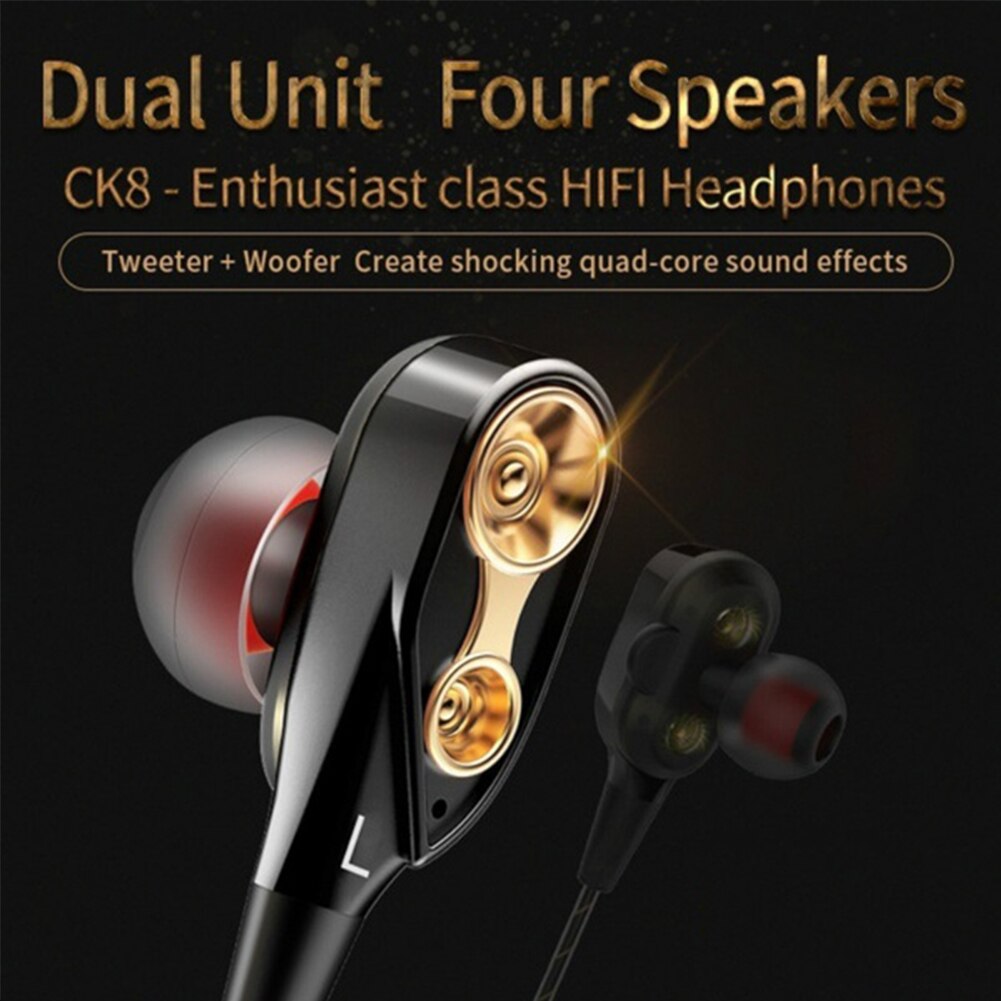 3.5mm Headphones Headset In-Ear Bass Dual Driver Earphones Stereo Hands Free Gaming Earbuds With Microphone