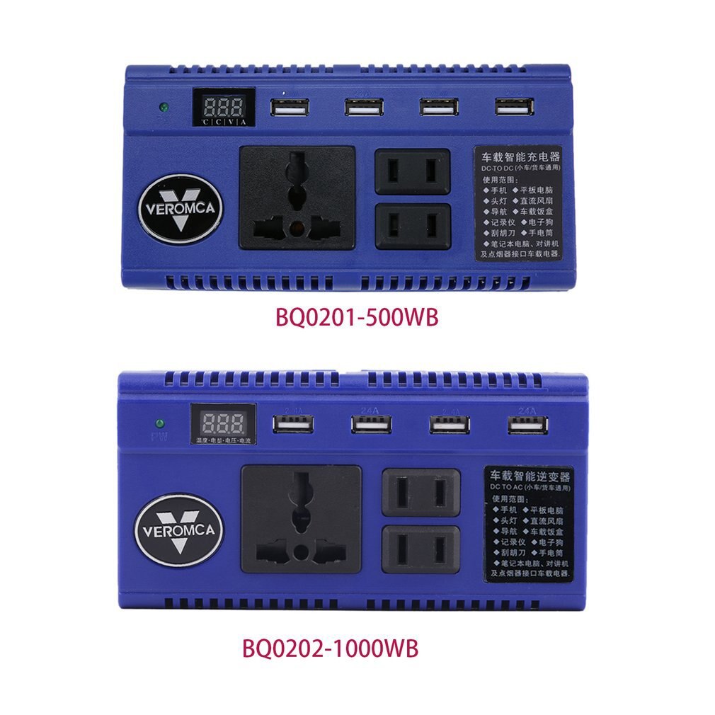 Portable Car Auto Power Inverter Converter 4 Port USB Charger Smart Power Strip Inverter with LED Display