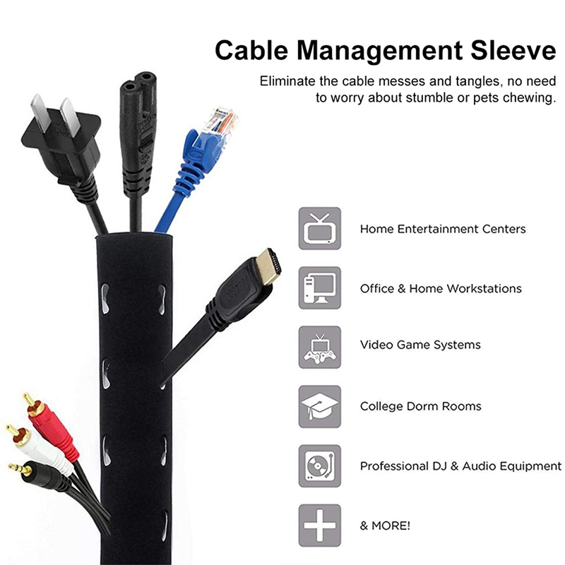 2 Cable Management Sleeves Adjustable Cable Tidy Sleeves, Wire Organizer Sleeves for Home, Office Theater Cord Organizer