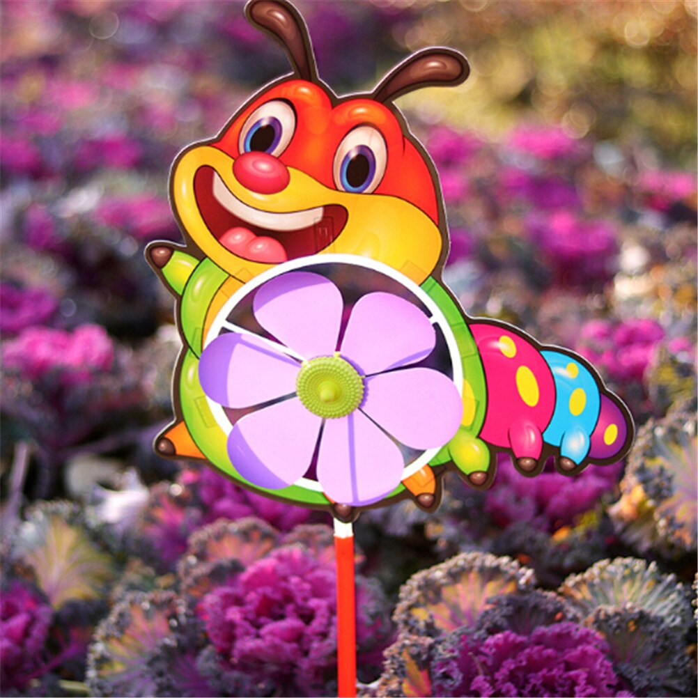 Mignon dessin animé animaux enfants jouets de plein air coloré en plastique vent Spinner moulin à vent taille: tige longueur: 31 ~ 33cm