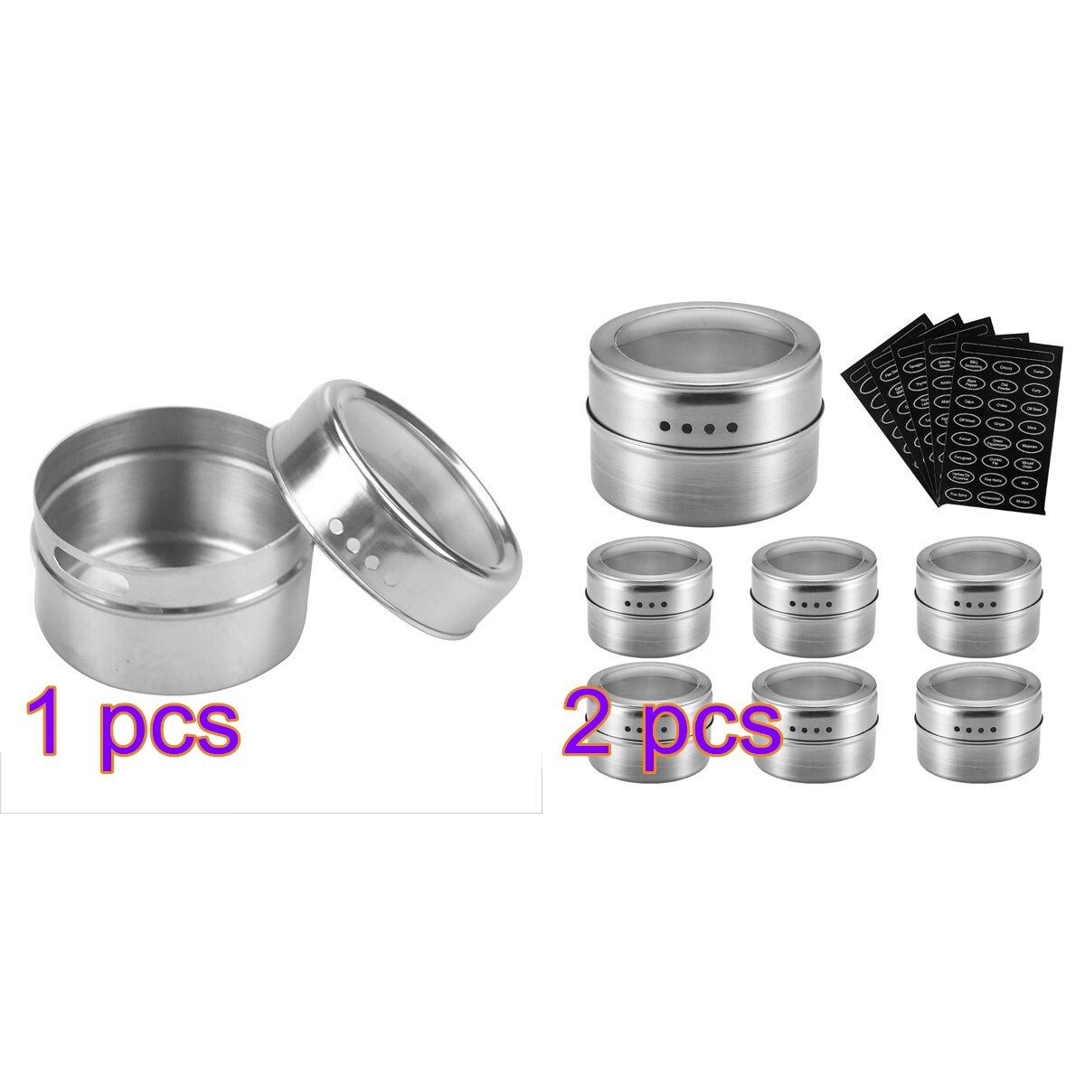 12 Pcs/8 Pcs Rvs Kruidenpotjes Set Blikjes Voor Kruid Zout Peper Kruiden Magnetische Spice Blikken Kruiderij pot Opslag Containers: Light Grey