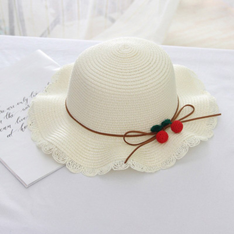 New Summer Baby Girl cappello di paglia borsa Set vacanze all'aperto bambini ragazze Cherry Beach cappelli da sole bambini Panama Cap And Bag Suit: D White hat
