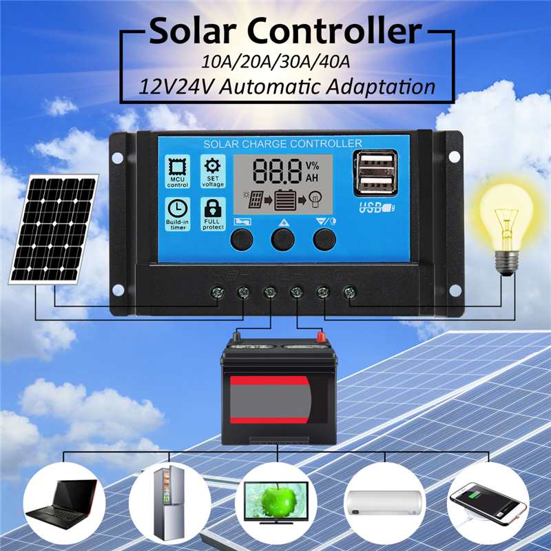 300w solpanel dobbelt usb 18v/5v+10/20/30/40a solcelle regulator controller ect til udendørs campingbil båd solbatteri